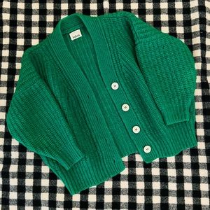 Babaa green wool cardigan no 19, EUC, one size